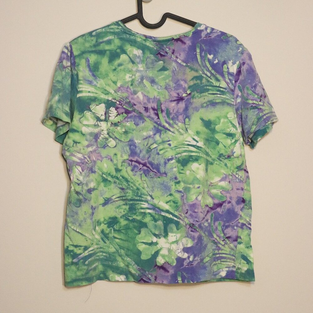 Caribbean Joe Green and purple short sleeved cotton t-shirt, Petite Large - Picture 3 of 3